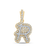 10kt Yellow Gold Mens Round Diamond R Initial Letter Charm Pendant 1/5 Cttw
