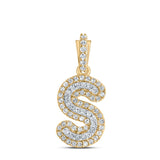 10kt Yellow Gold Mens Round Diamond S Initial Letter Charm Pendant 1/5 Cttw