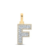 10kt Yellow Gold Mens Baguette Diamond F Initial Letter Charm Pendant 3/8 Cttw