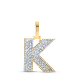 10kt Yellow Gold Mens Baguette Diamond K Initial Letter Charm Pendant 1/2 Cttw