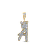 10kt Yellow Gold Mens Round Diamond A Crown Letter Charm Pendant 1-1/4 Cttw