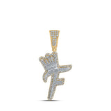 10kt Yellow Gold Mens Round Diamond F Crown Letter Charm Pendant 1 Cttw