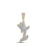 10kt Yellow Gold Mens Round Diamond I Crown Letter Charm Pendant 1 Cttw