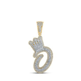 10kt Yellow Gold Mens Round Diamond O Crown Letter Charm Pendant 1 Cttw