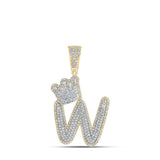 10kt Yellow Gold Mens Round Diamond W Crown Letter Charm Pendant 1-3/8 Cttw