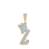 10kt Yellow Gold Mens Round Diamond Z Crown Letter Charm Pendant 1 Cttw