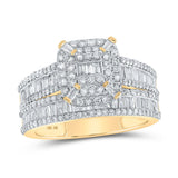 10kt Yellow Gold Baguette Diamond Square Bridal Wedding Ring Band Set 1-1/2 Cttw