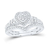 Sterling Silver Round Diamond Heart Bridal Wedding Ring Band Set 1/3 Cttw