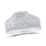 Sterling Silver Round Diamond Square Bridal Wedding Ring Band Set 1/3 Cttw
