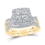 14kt Yellow Gold Princess Diamond Bridal Wedding Ring Band Set 1-7/8 Cttw