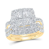 14kt Yellow Gold Princess Diamond Square Bridal Wedding Ring Band Set 3 Cttw