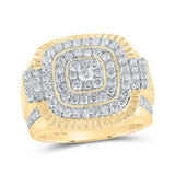 10kt Yellow Gold Mens Round Diamond Fluted Square Ring 1-7/8 Cttw
