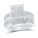 Sterling Silver His Hers Round Diamond Square Matching Wedding Set 1 Cttw