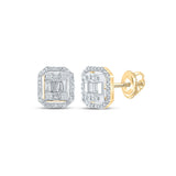 14kt Yellow Gold Mens Baguette Diamond Cluster Earrings 1/2 Cttw