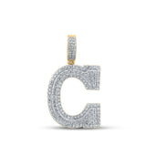 14kt Yellow Gold Mens Round Diamond C Initial Letter Charm Pendant 1-5/8 Cttw