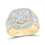 14kt Yellow Gold Mens Round Diamond Cushion Square Cluster Ring 3 Cttw