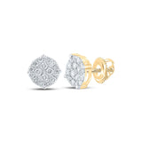 14kt Yellow Gold Mens Round Diamond Cluster Earrings 1/2 Cttw