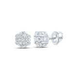 14kt White Gold Mens Round Diamond Flower Cluster Earrings 1/4 Cttw