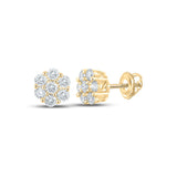 14kt Yellow Gold Mens Round Diamond Flower Cluster Earrings 1/2 Cttw
