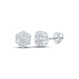 14kt White Gold Mens Round Diamond Flower Cluster Earrings 1/2 Cttw