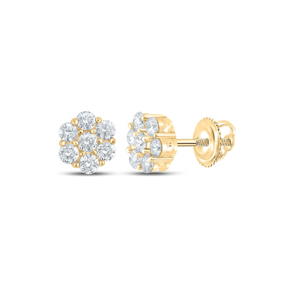 14kt Yellow Gold Mens Round Diamond Flower Cluster Earrings 5/8 Cttw