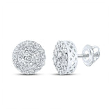 14kt White Gold Mens Round Diamond Cluster Earrings 7/8 Cttw