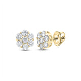 14kt Yellow Gold Mens Round Diamond Flower Cluster Earrings 1 Cttw