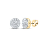 14kt Yellow Gold Mens Round Diamond Cluster Earrings 5/8 Cttw