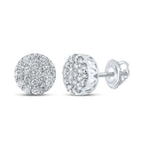 14kt White Gold Mens Round Diamond Cluster Earrings 5/8 Cttw