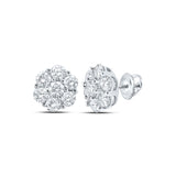 14kt White Gold Mens Round Diamond Flower Cluster Earrings 7/8 Cttw