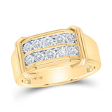 14kt Yellow Gold Mens Round Diamond Double Row Band Ring 7/8 Cttw