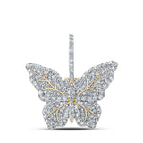 14kt Yellow Gold Mens Round Diamond Butterfly Charm Pendant 1-1/2 Cttw
