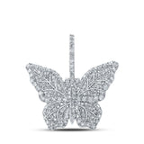 14kt White Gold Mens Round Diamond Butterfly Charm Pendant 1-1/2 Cttw
