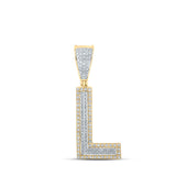 14kt Two-tone Gold Mens Round Diamond L Initial Letter Charm Pendant 1/3 Cttw