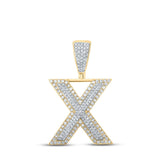14kt Two-tone Gold Mens Round Diamond X Initial Letter Charm Pendant 7/8 Cttw