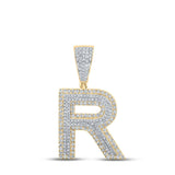 14kt Two-tone Gold Mens Round Diamond R Initial Letter Charm Pendant 1 Cttw