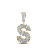 14kt Two-tone Gold Mens Round Diamond S Initial Letter Charm Pendant 3/4 Cttw
