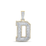 14kt Two-tone Gold Mens Baguette Diamond D Initial Letter Charm Pendant 2-1/3 Cttw