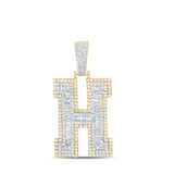 14kt Two-tone Gold Mens Baguette Diamond H Initial Letter Charm Pendant 2 Cttw