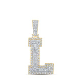 14kt Two-tone Gold Mens Baguette Diamond L Initial Letter Charm Pendant 1-1/2 Cttw