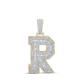 14kt Two-tone Gold Mens Baguette Diamond R Initial Letter Charm Pendant 2 Cttw