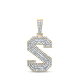 14kt Two-tone Gold Mens Baguette Diamond S Initial Letter Charm Pendant 1-3/4 Cttw