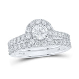 14kt White Gold Round Diamond Halo Bridal Wedding Ring Band Set 1-3/4 Cttw