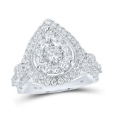 10kt White Gold Round Diamond Teardrop Bridal Wedding Engagement Ring 1-3/4 Cttw