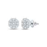 10kt White Gold Womens Round Diamond Octagon Cluster Earrings 7/8 Cttw