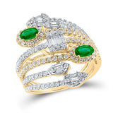 14kt Yellow Gold Womens Oval Emerald Diamond Spiral Ring 1-3/4 Cttw