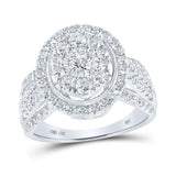 10kt White Gold Womens Round Diamond Oval Ring 1-1/2 Cttw