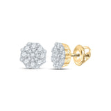 14kt Yellow Gold Womens Round Diamond Octagon Cluster Earrings 5/8 Cttw
