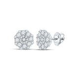 14kt White Gold Womens Round Diamond Octagon Cluster Earrings 1-1/4 Cttw