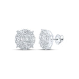 10kt White Gold Mens Round Diamond Circle Cluster Earrings 1 Cttw